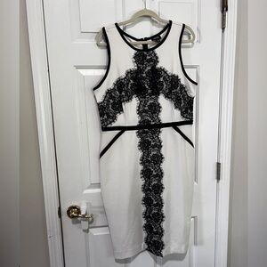 Nicole Black and White Lace Midi Dress